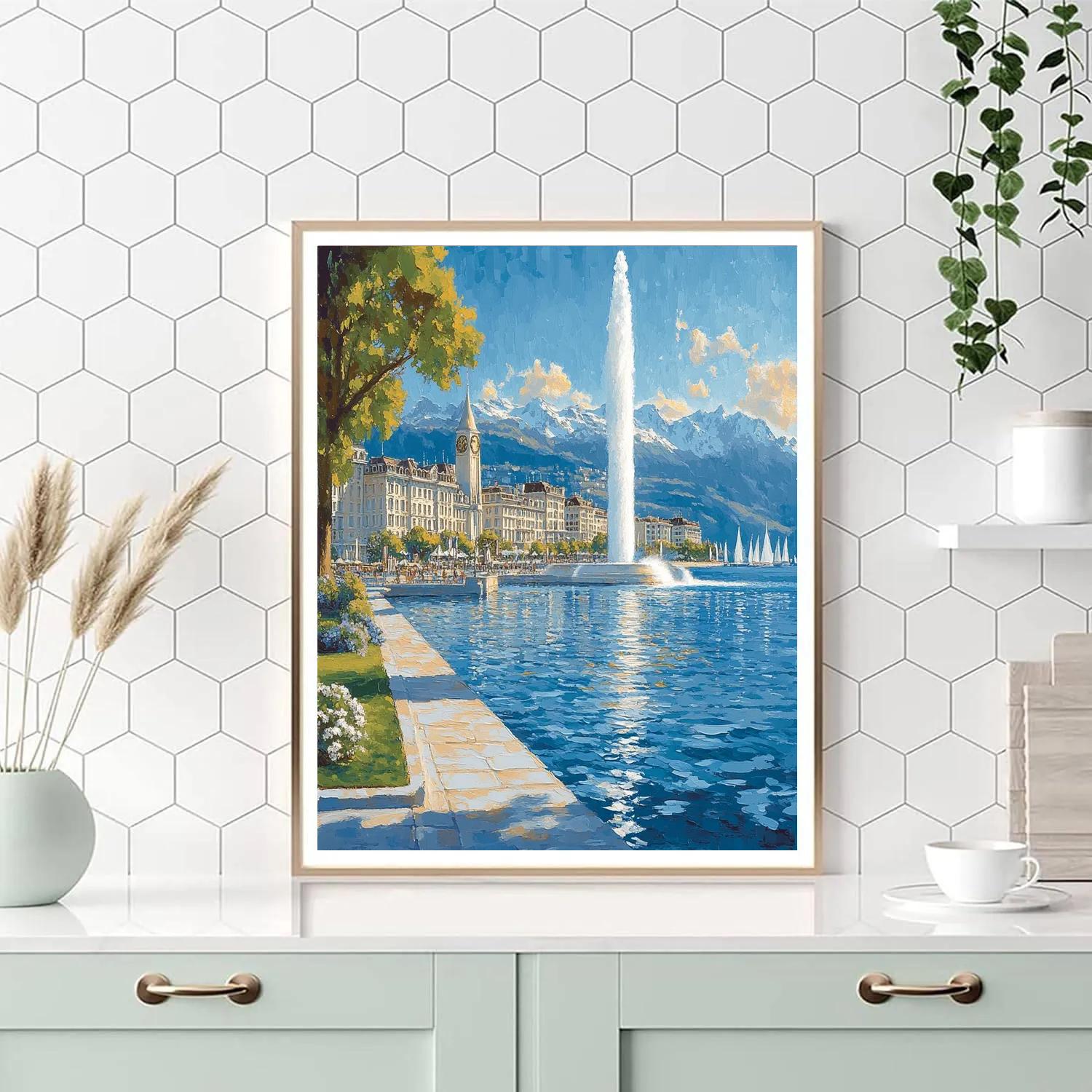 Lakefront Skyline From Promenade Des Gouverneurs Geneva Switzerland Paint by numbers art