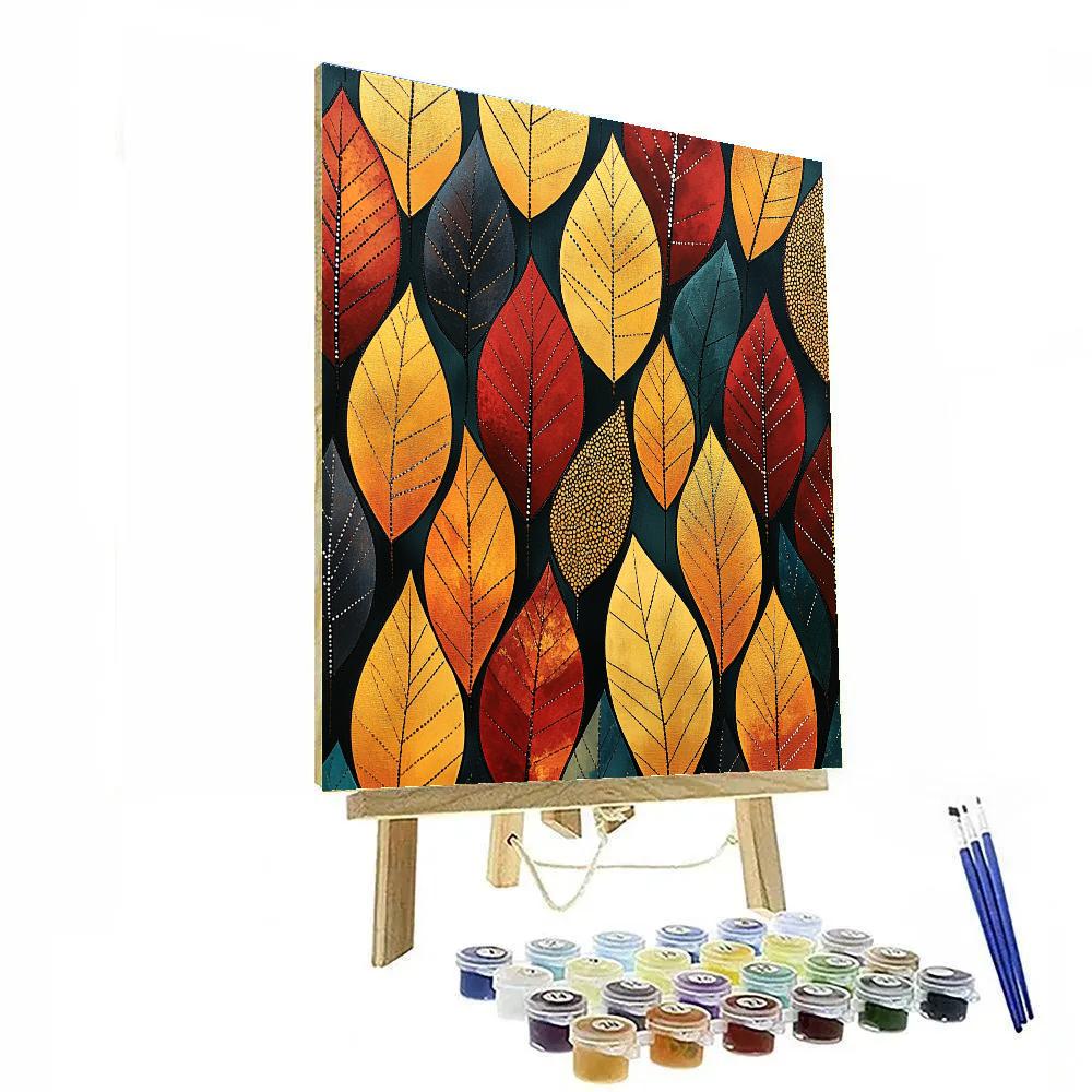 Gustav Klimt Inspired Patterned Autumn Leaves Paint by numbers art