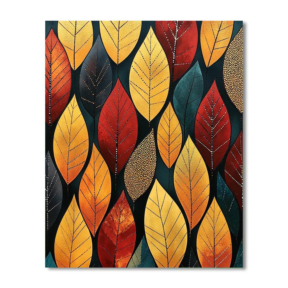 Gustav Klimt Inspired Patterned Autumn Leaves Paint by numbers art