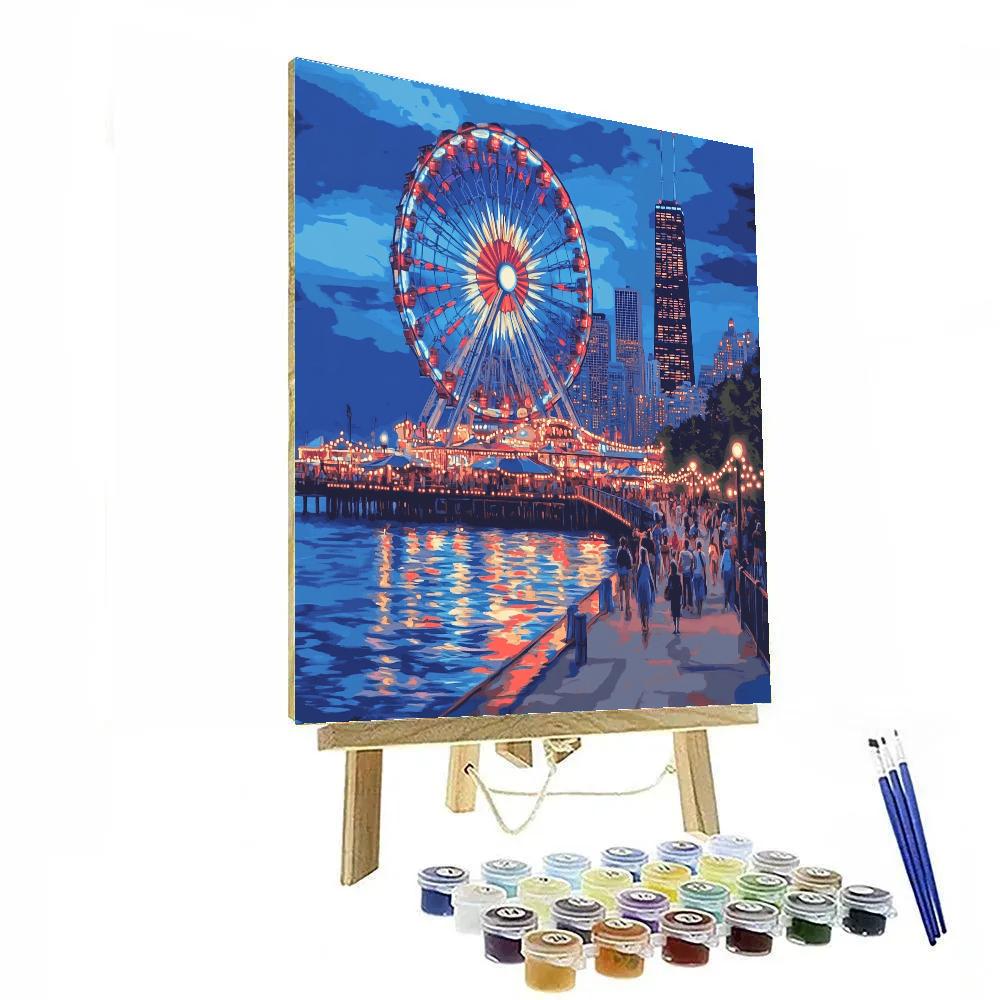 Evening Lights At Navy Pier Chicago United States paint by number