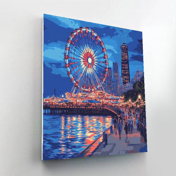 Evening Lights At Navy Pier Chicago United States paint by number