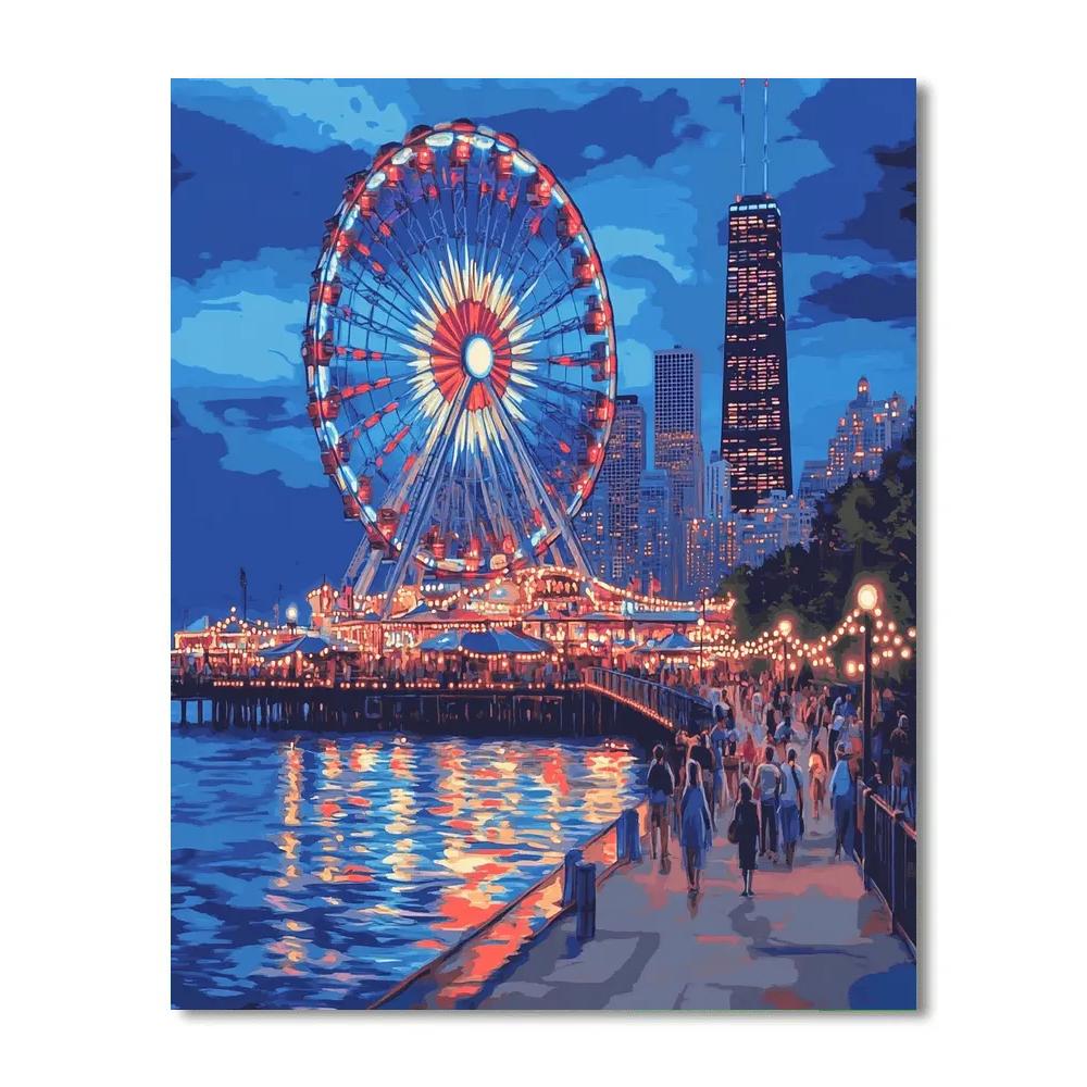 Evening Lights At Navy Pier Chicago United States paint by number
