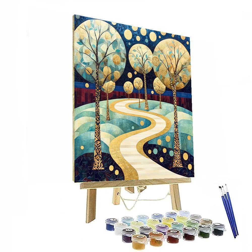 Gustav Klimt Inspired Golden Orchard Path Abstraction DIY paint by numbers