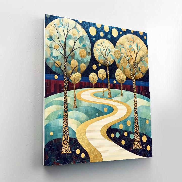 Gustav Klimt Inspired Golden Orchard Path Abstraction DIY paint by numbers
