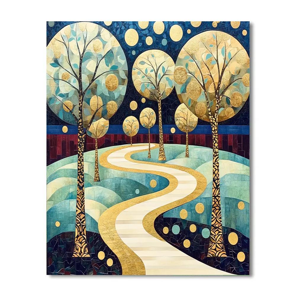 Gustav Klimt Inspired Golden Orchard Path Abstraction DIY paint by numbers