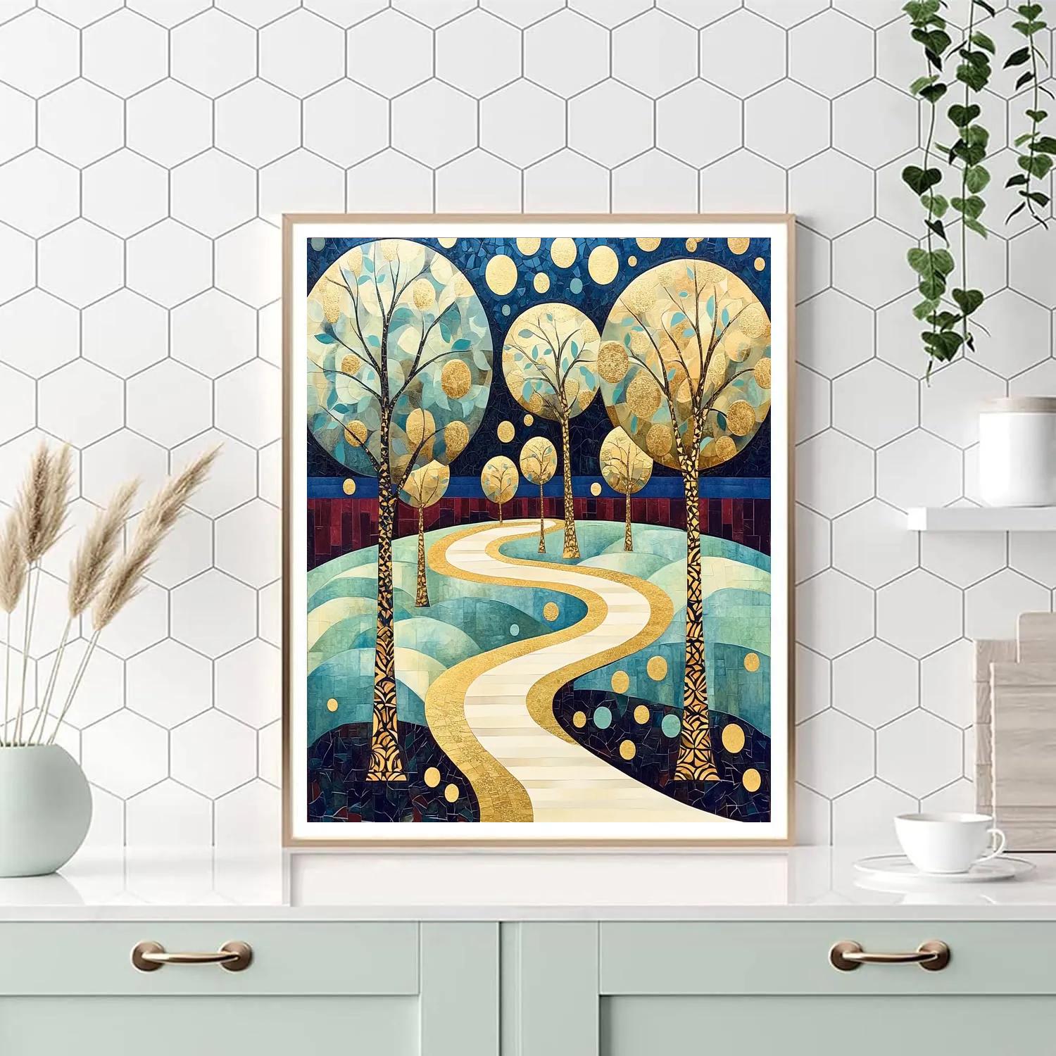 Gustav Klimt Inspired Golden Orchard Path Abstraction DIY paint by numbers