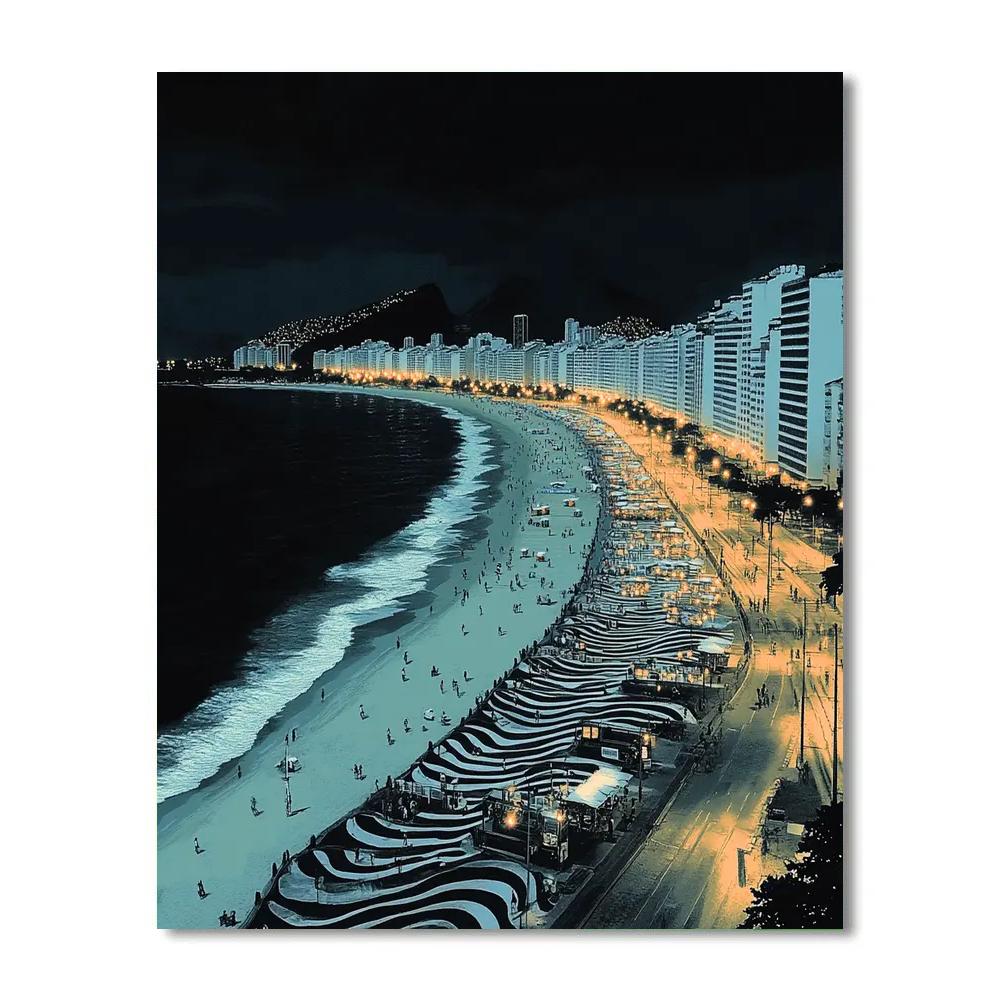 Urban Beachfront Of Copacabana By Night Rio De Janeiro Brazil paint by number