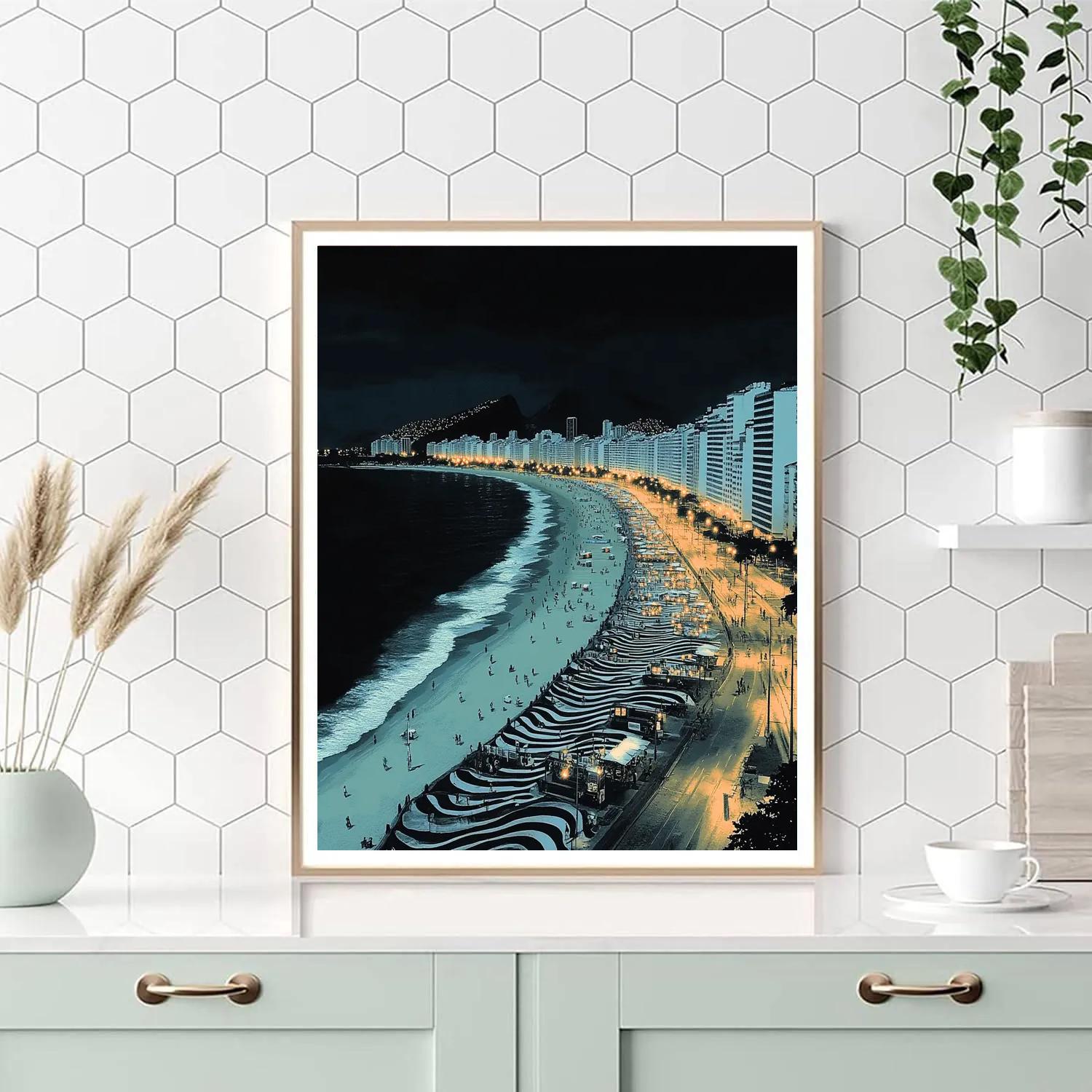 Urban Beachfront Of Copacabana By Night Rio De Janeiro Brazil paint by number