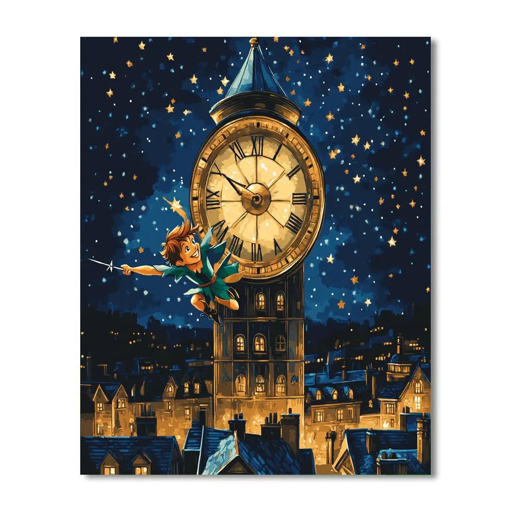 Peter Pan Clock Tower Night Flight Disney Inspired paint by number