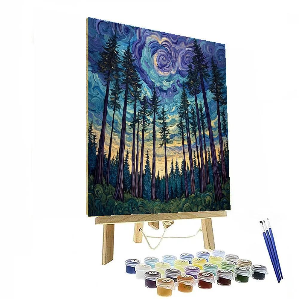 Emily Carr Inspired Stormlit Cathedral Forest paint by number