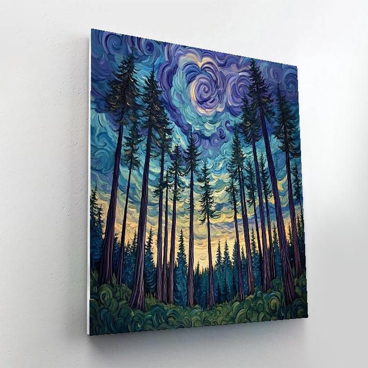 Emily Carr Inspired Stormlit Cathedral Forest paint by number