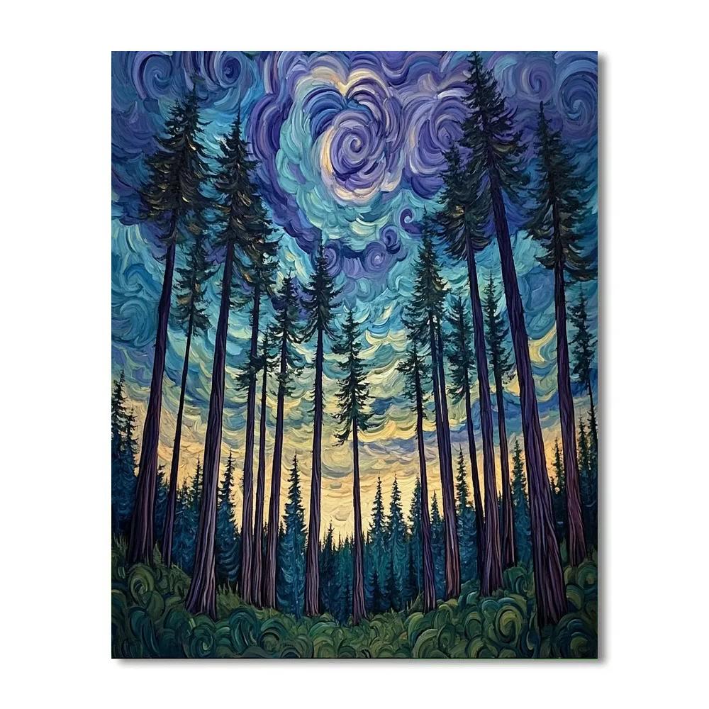 Emily Carr Inspired Stormlit Cathedral Forest paint by number