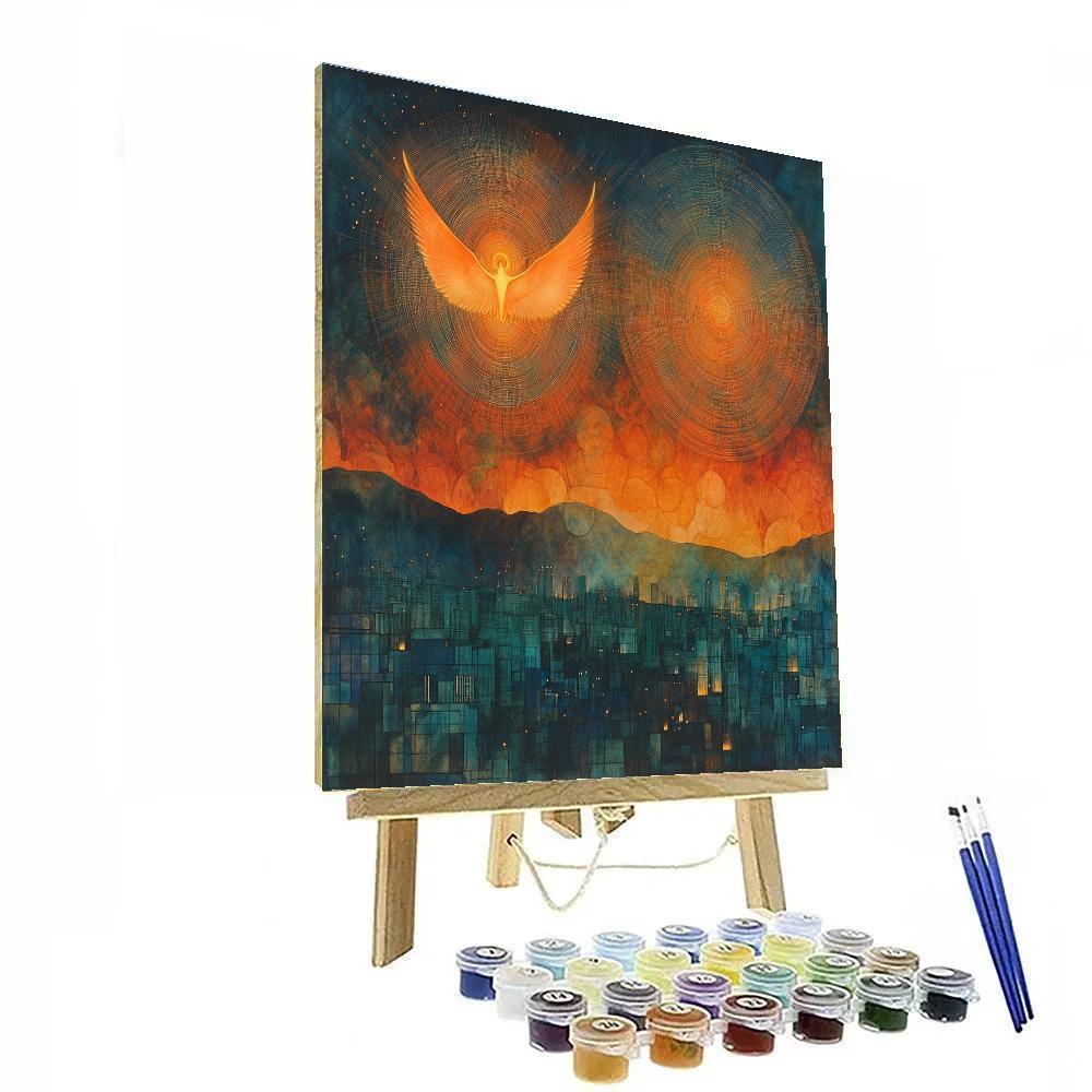 William Blake Inspired Angel Over Citylights DIY paint by numbers