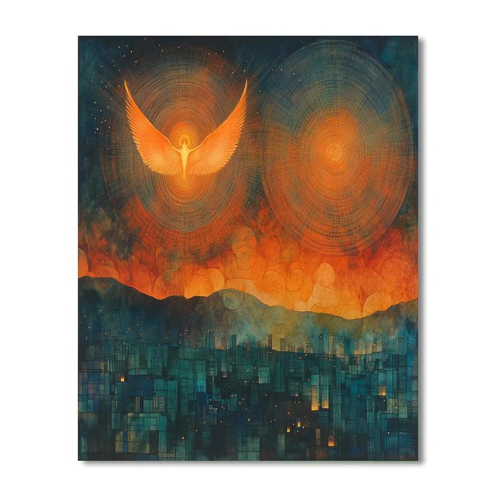 William Blake Inspired Angel Over Citylights DIY paint by numbers