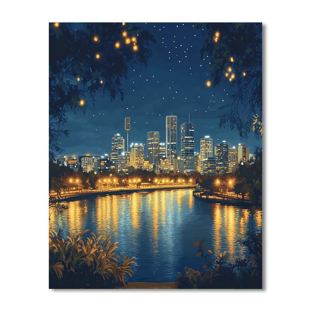 Night View From Mount Coot Tha Lookout Brisbane Australia painting number kit