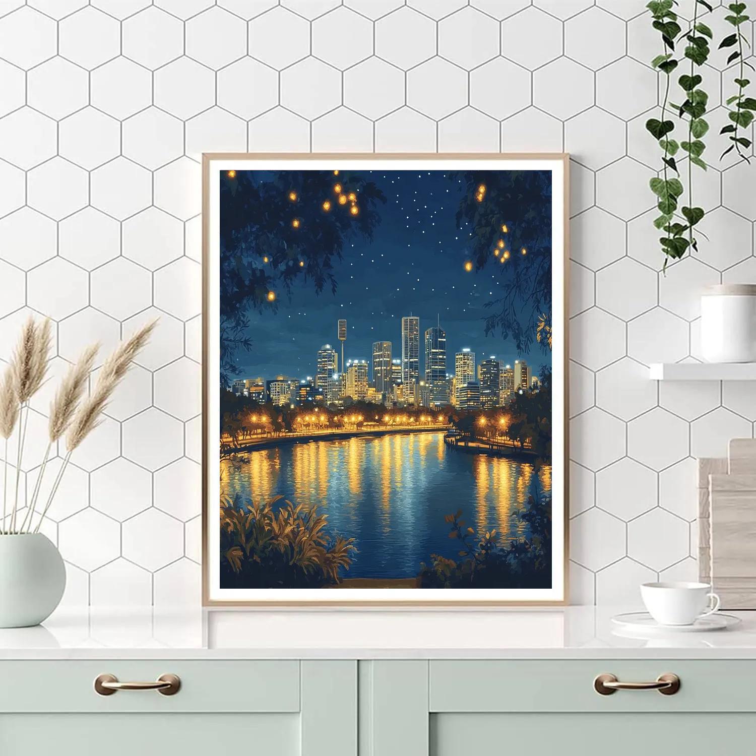Night View From Mount Coot Tha Lookout Brisbane Australia painting number kit