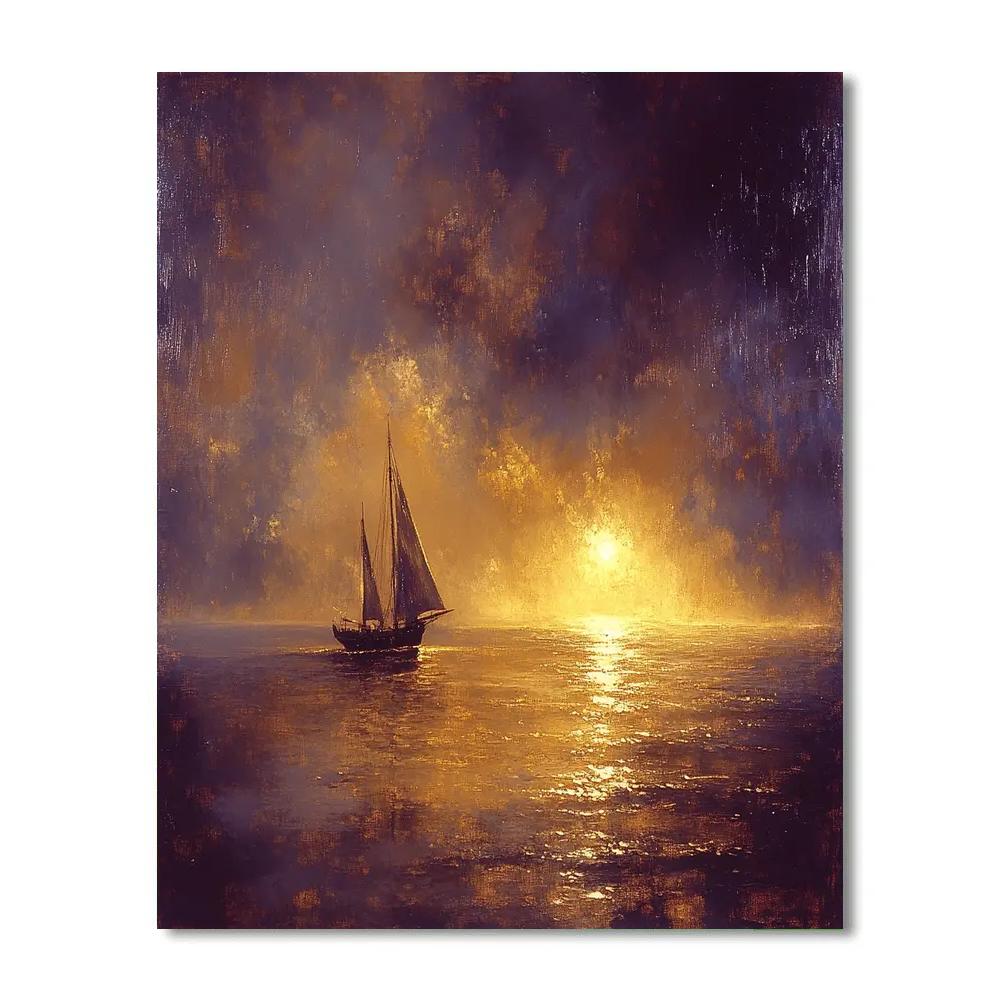 JMW Turner Inspired Burning Sunset Harbor Numbered painting kits