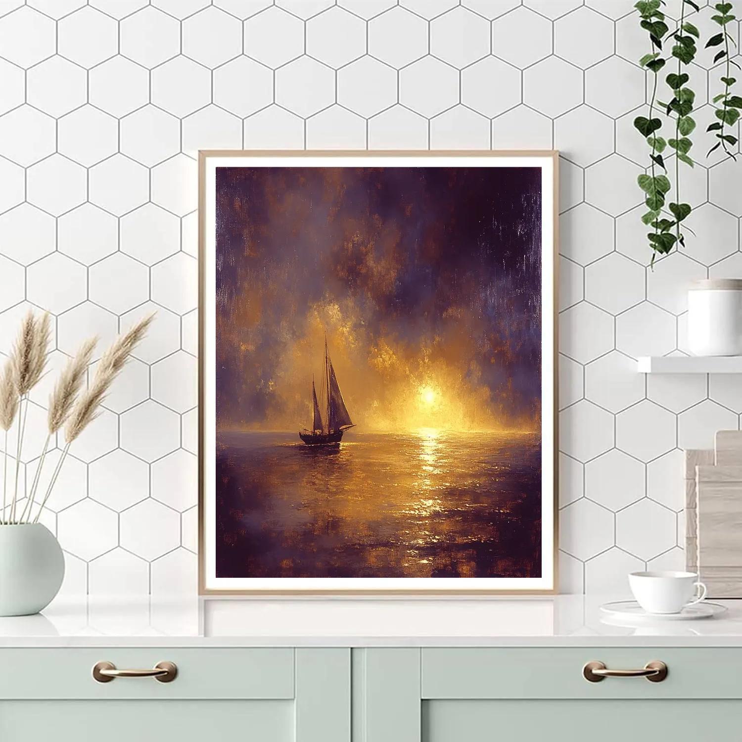 JMW Turner Inspired Burning Sunset Harbor Numbered painting kits
