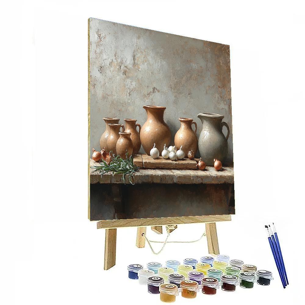 Diego Velazquez Inspired Silvery Kitchen Still Life With Earthenware And Onions DIY paint by numbers