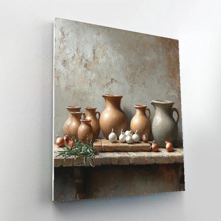 Diego Velazquez Inspired Silvery Kitchen Still Life With Earthenware And Onions DIY paint by numbers