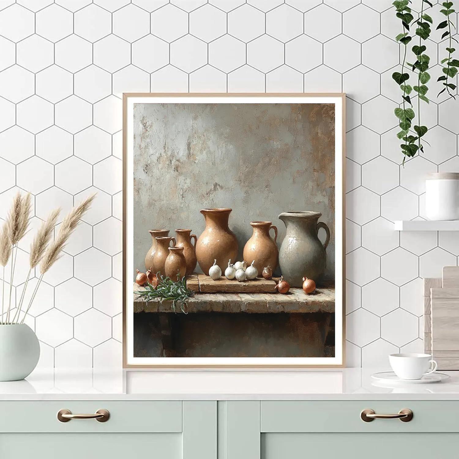 Diego Velazquez Inspired Silvery Kitchen Still Life With Earthenware And Onions DIY paint by numbers