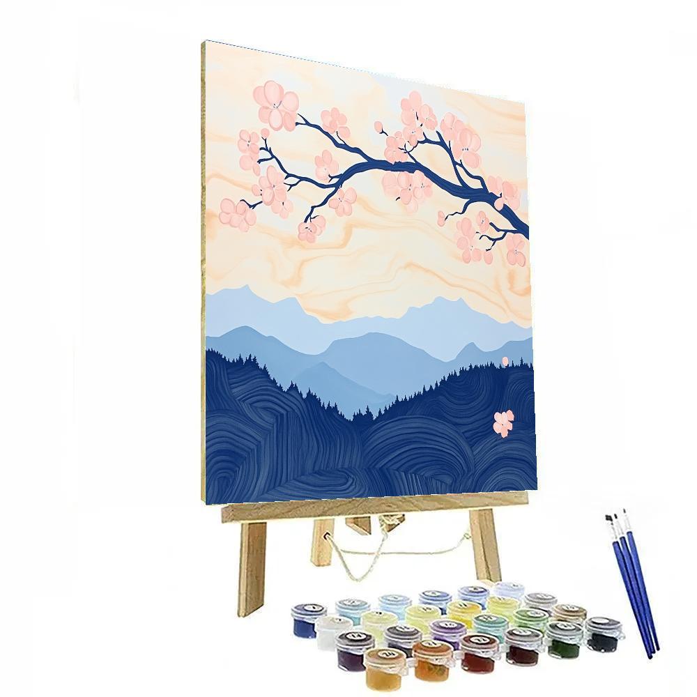 Hokusai Inspired Cherry Blossoms In Wind paint by color