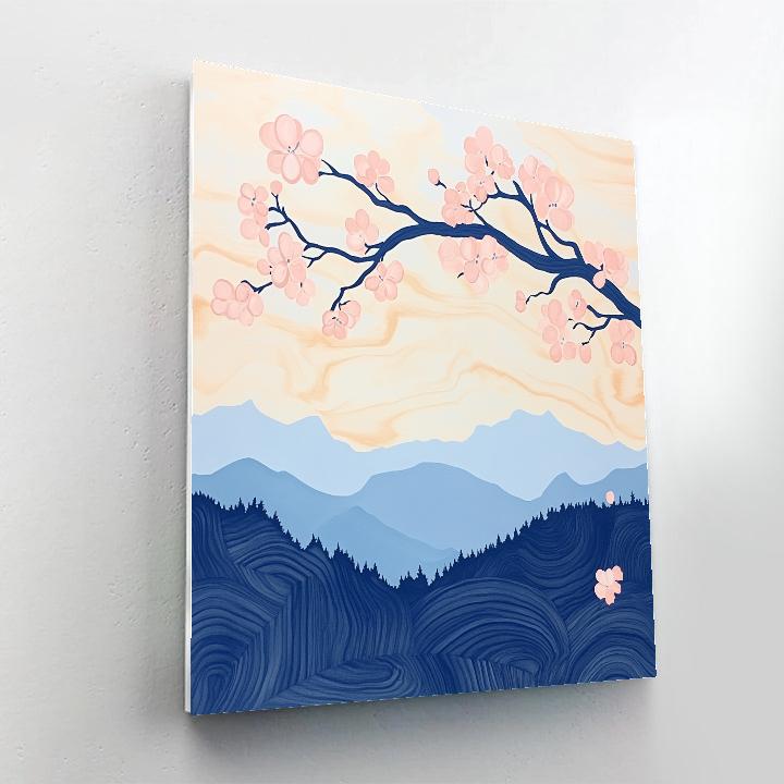 Hokusai Inspired Cherry Blossoms In Wind paint by color