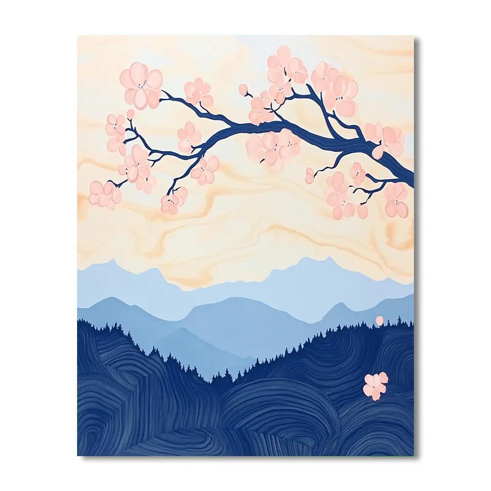 Hokusai Inspired Cherry Blossoms In Wind paint by color