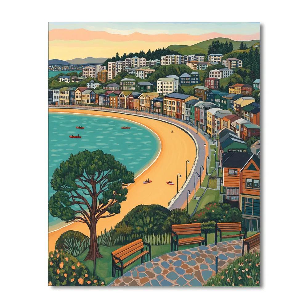 Sunrise Over Oriental Bay Wellington New Zealand painting number kit