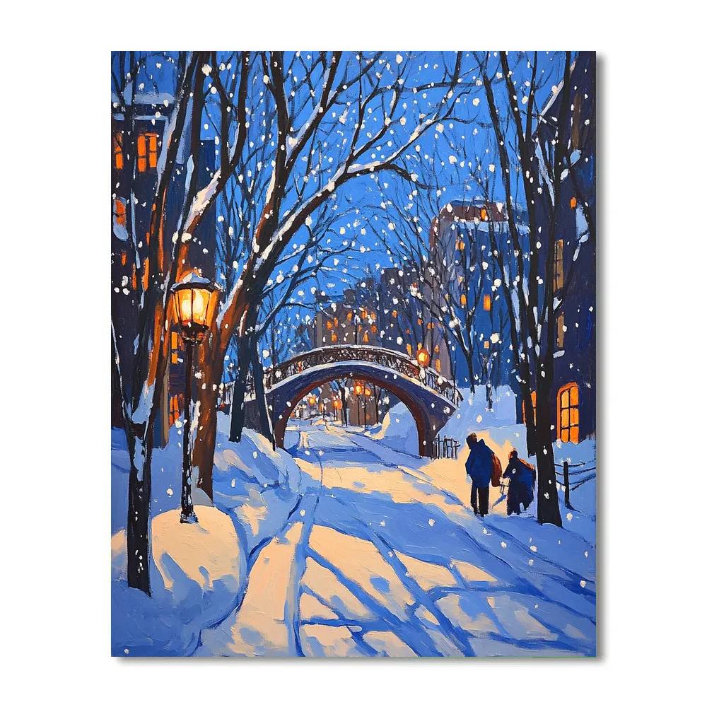 Hiroshige Inspired Lanterns In Snow Paint by numbers art