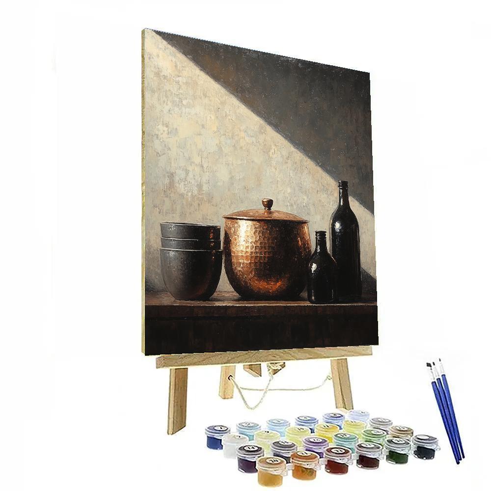 Diego Velazquez Inspired Copper Pot And Ceramic Jars In Smoky Shadow Number painting