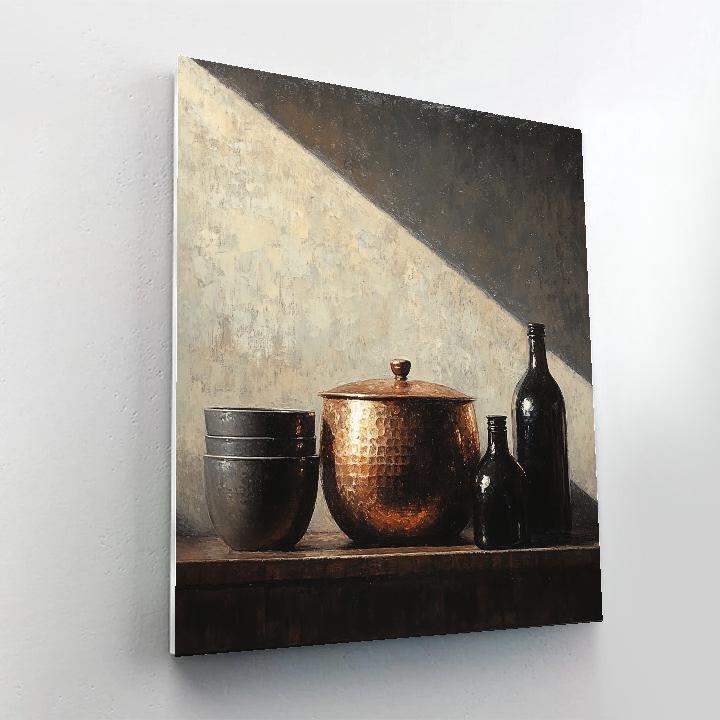 Diego Velazquez Inspired Copper Pot And Ceramic Jars In Smoky Shadow Number painting
