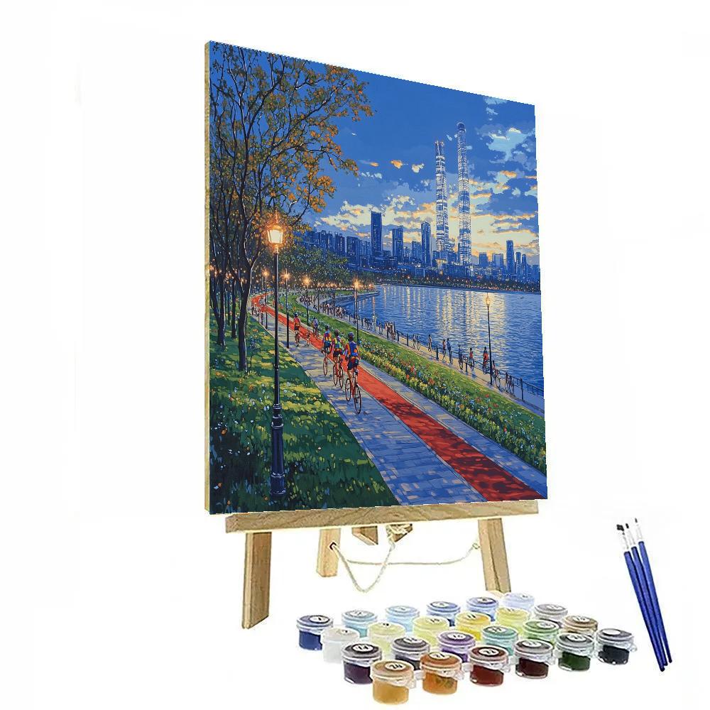 Evening Cyclists On Nanjing Riverside Park Nanjing China DIY paint by numbers