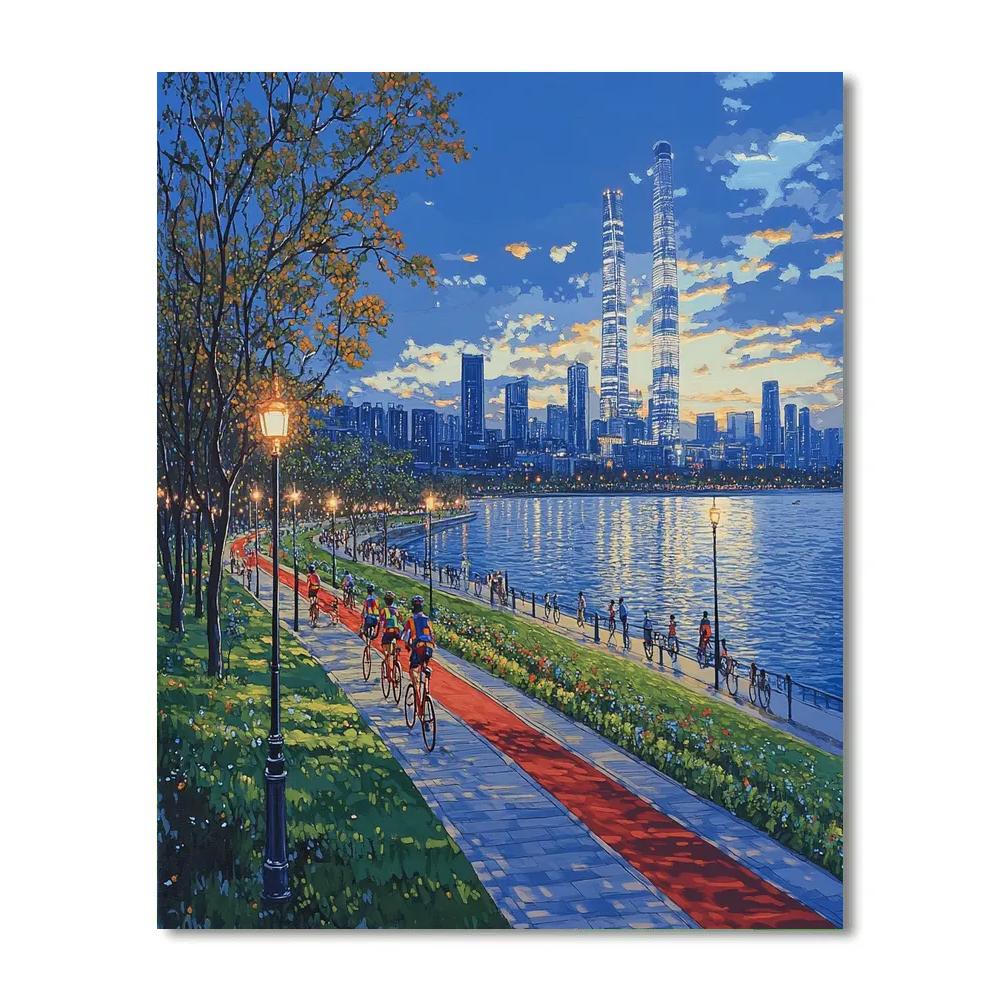 Evening Cyclists On Nanjing Riverside Park Nanjing China DIY paint by numbers