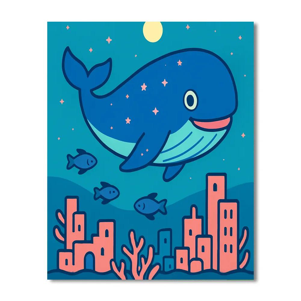 Cosmic Whale Over Coral City Numbered painting kits
