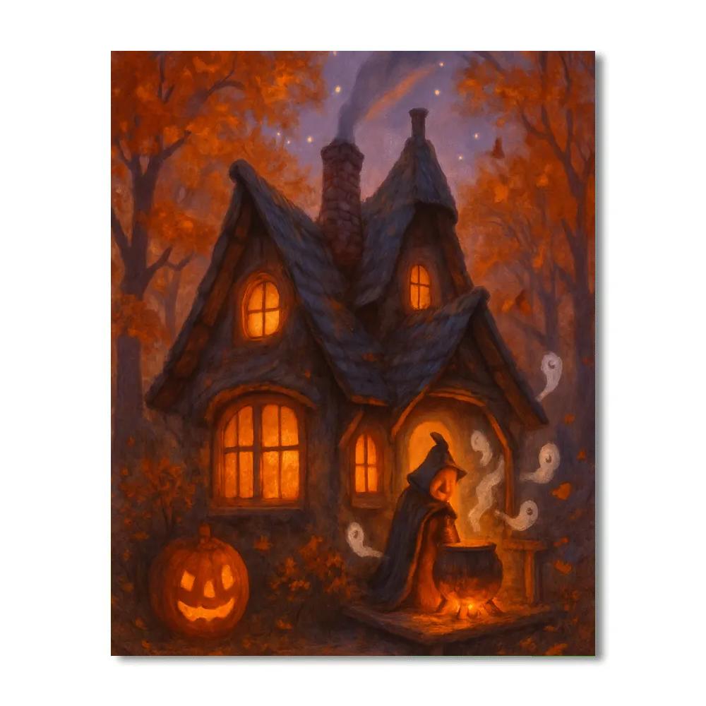 Moonlit Pumpkin Hearth Cottage Painting by numbers kit