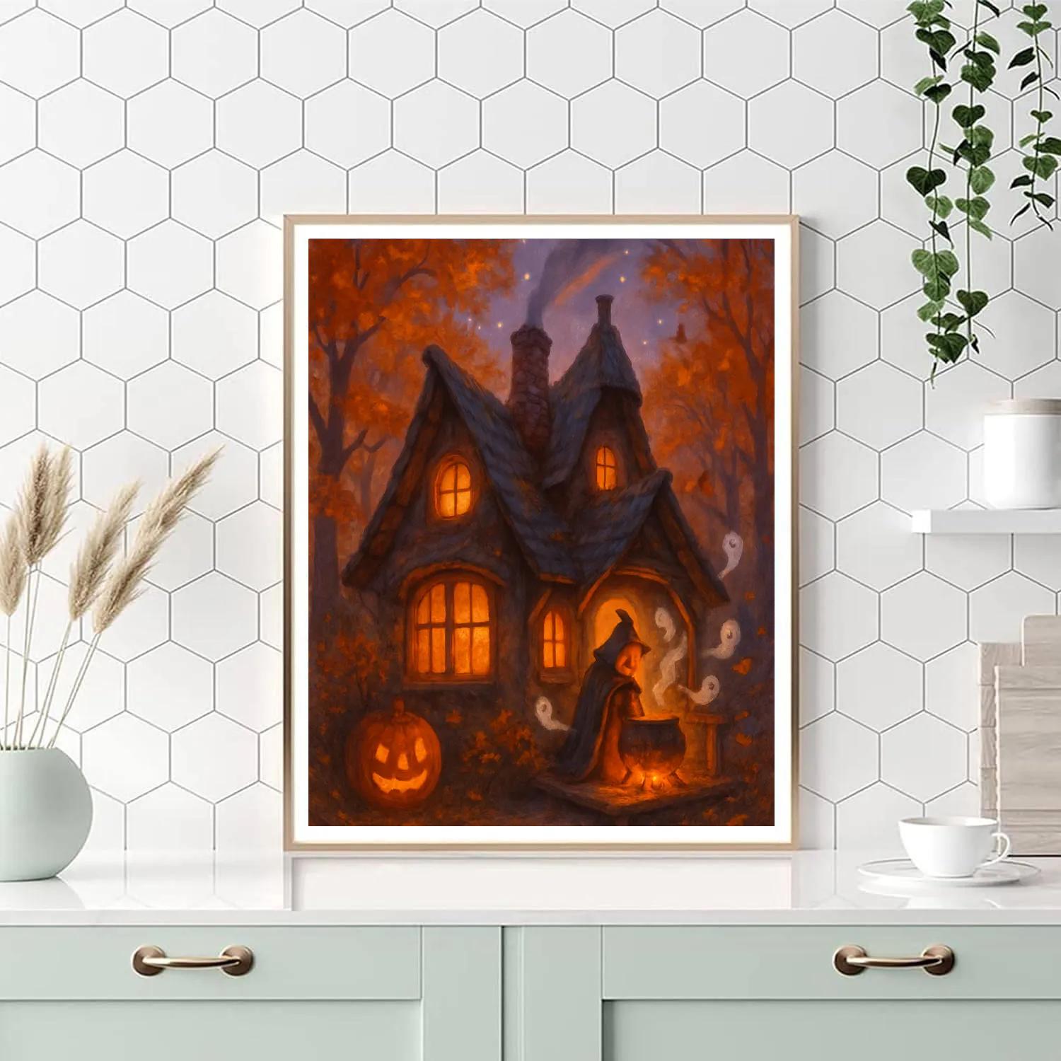 Moonlit Pumpkin Hearth Cottage Painting by numbers kit