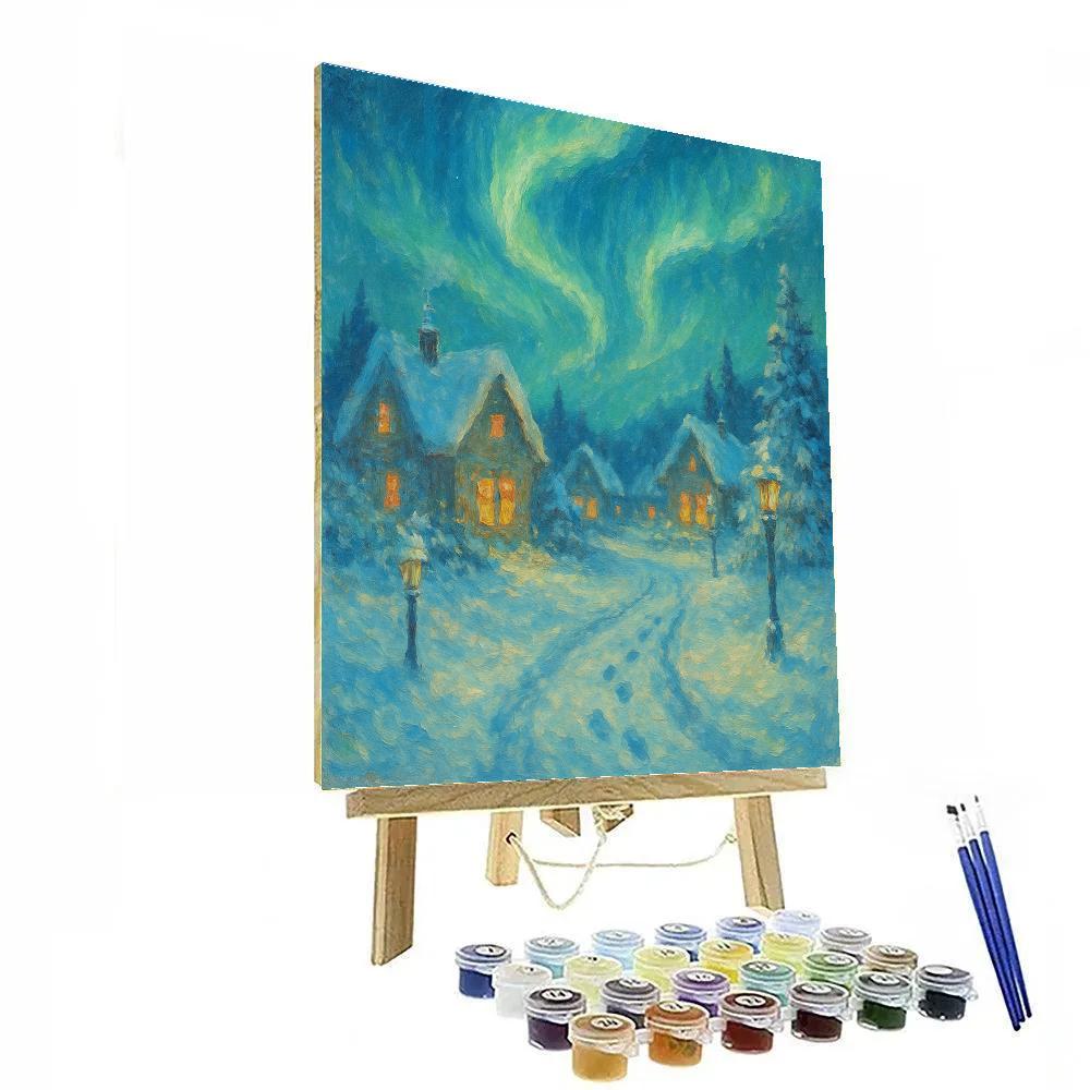 Aurora Over Silent Village Lane Painting by numbers kit