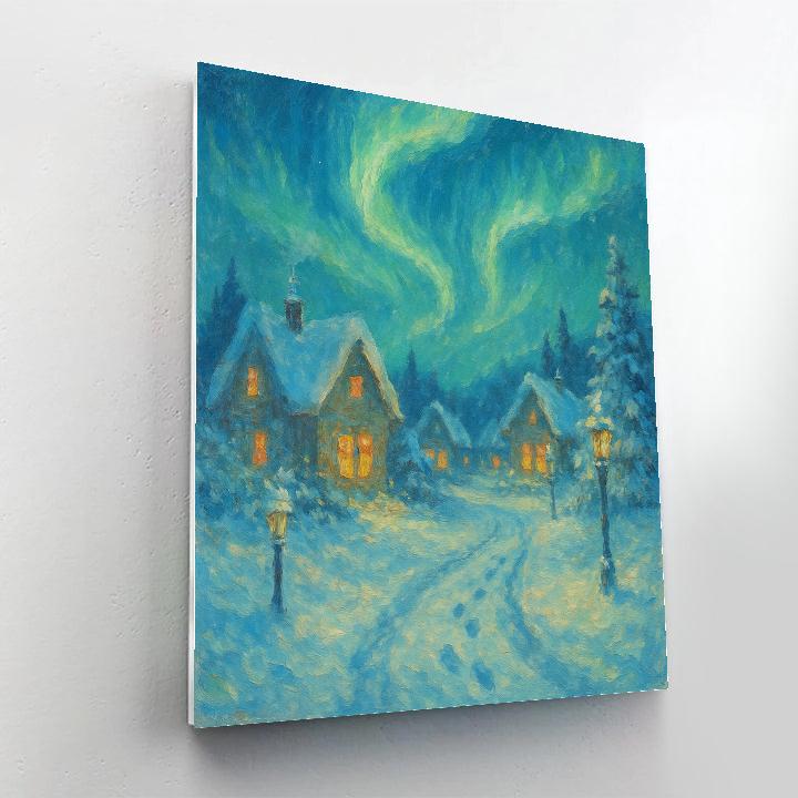 Aurora Over Silent Village Lane Painting by numbers kit
