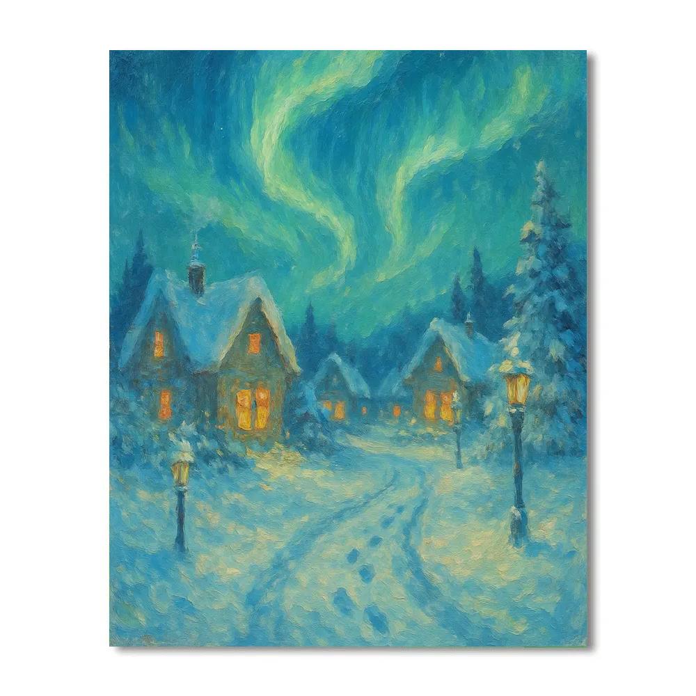 Aurora Over Silent Village Lane Painting by numbers kit