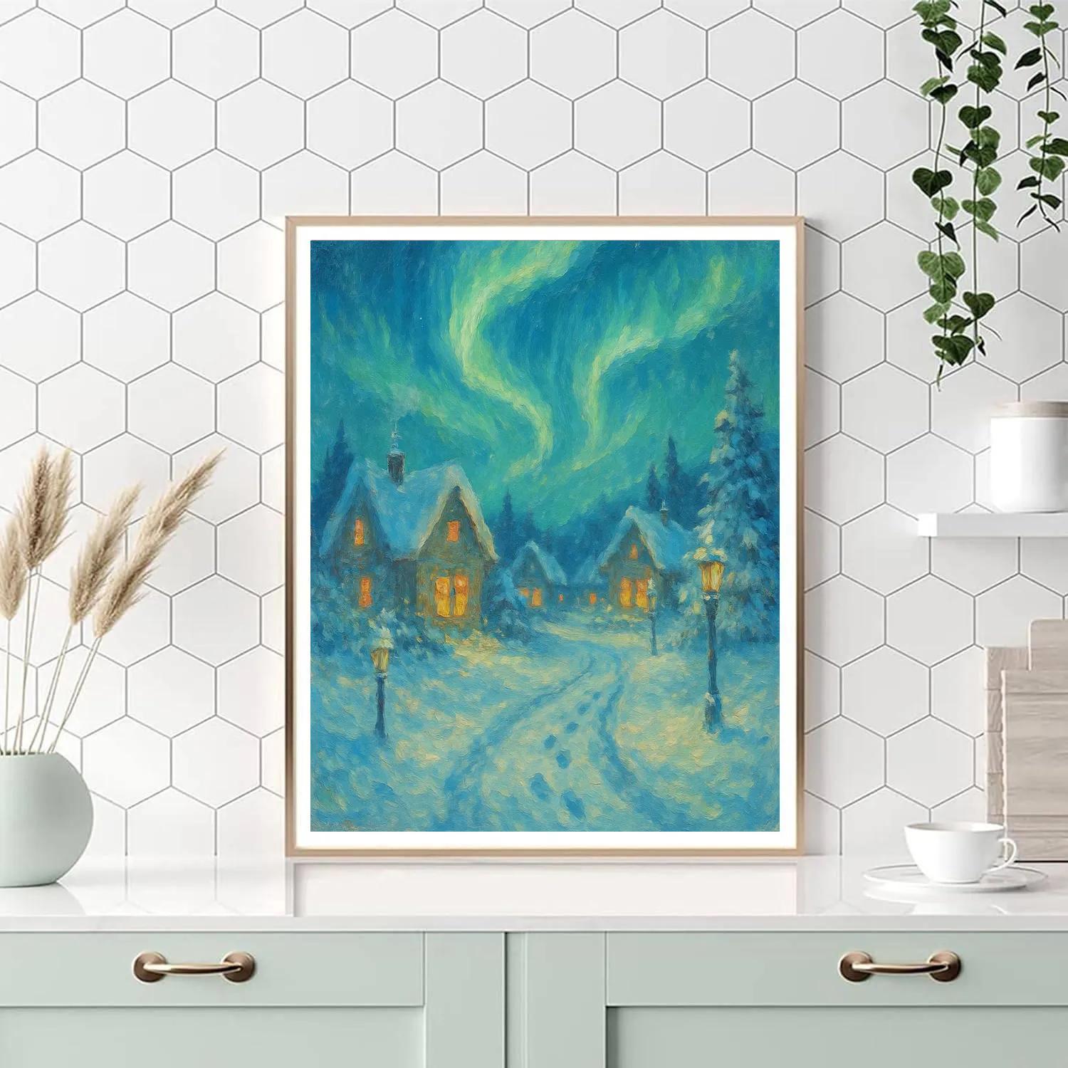 Aurora Over Silent Village Lane Painting by numbers kit