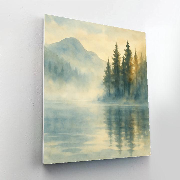 Misty Pines Over Silver Dawn Lake Paint by numbers art