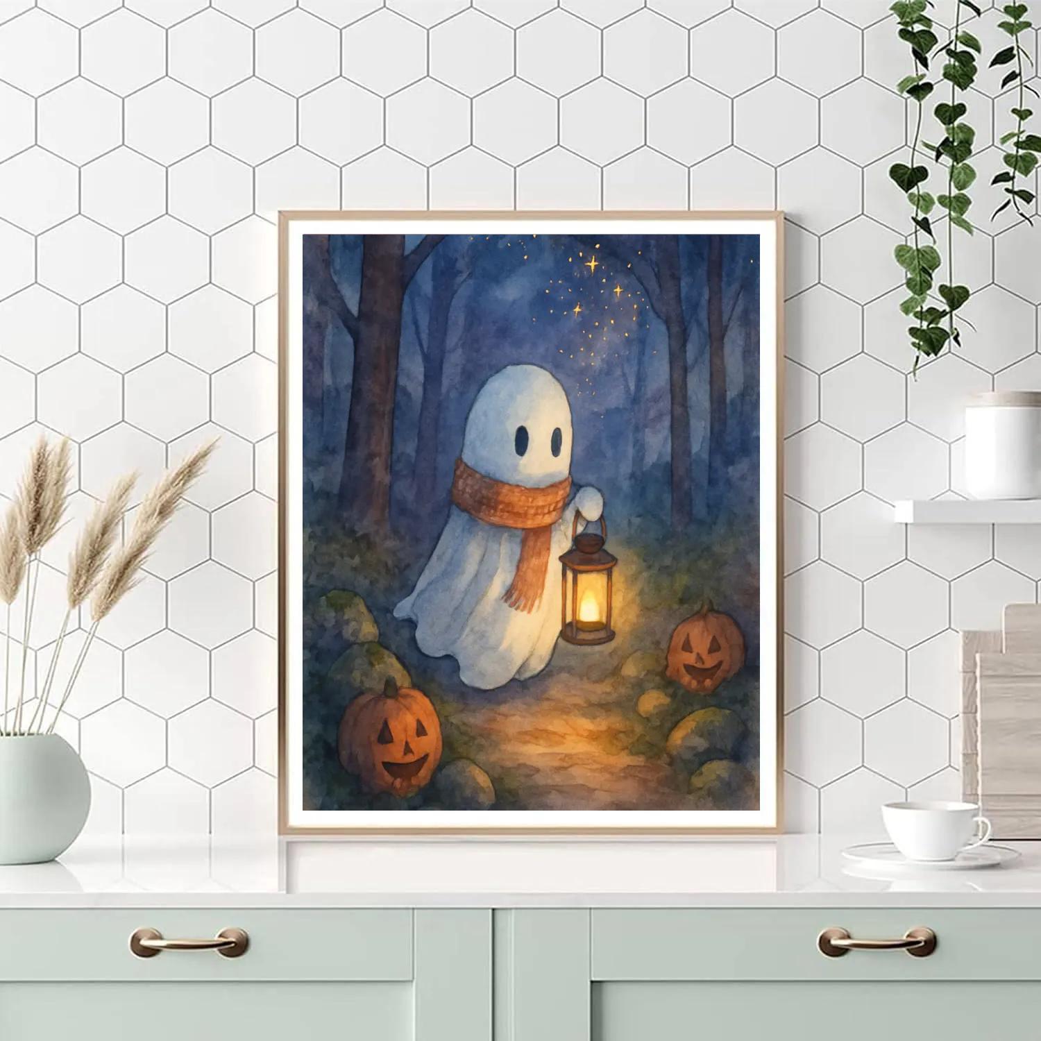 Starlit Ghost Lantern Stroll paint by numbers