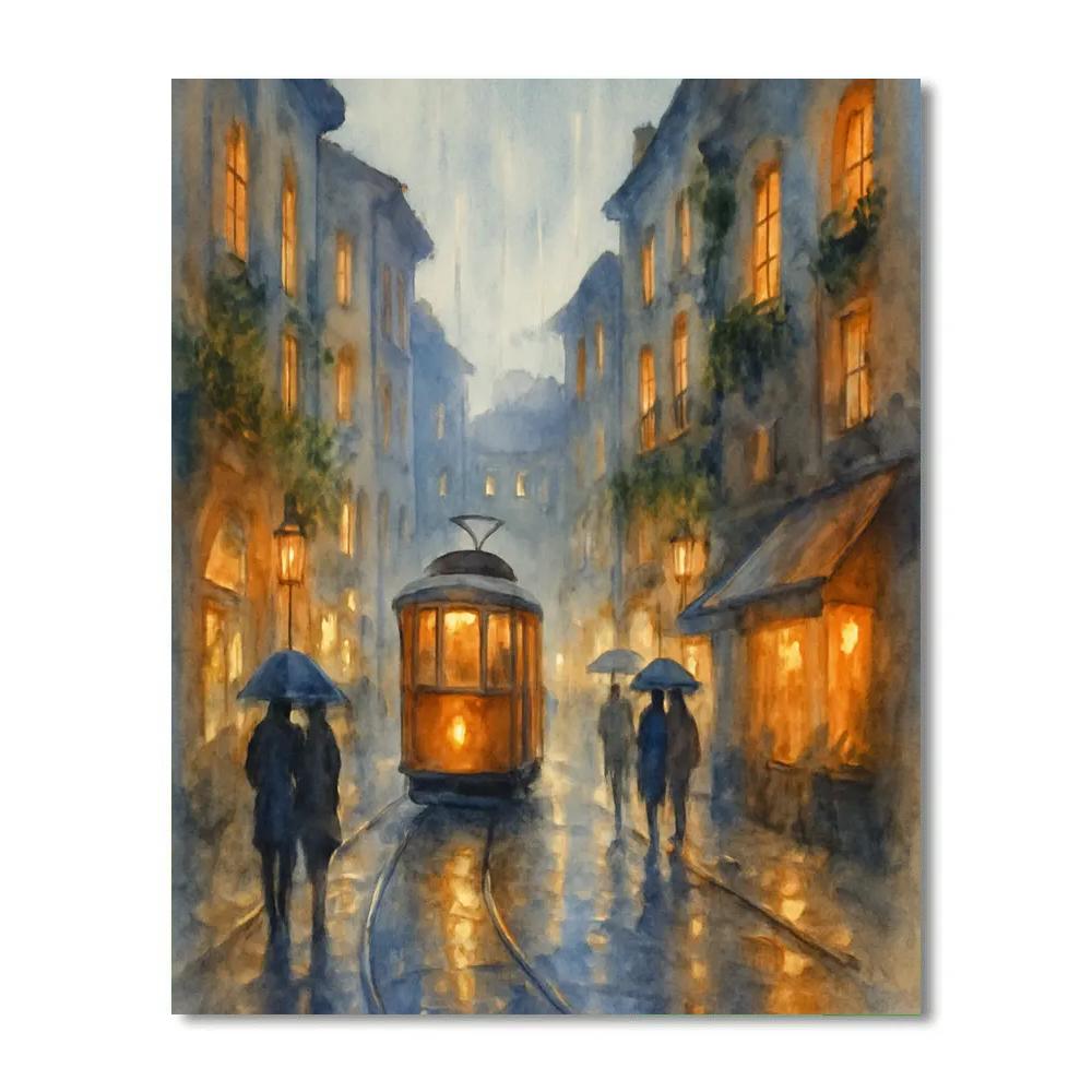 Rainy Streetcar In The Old Quarter Number painting