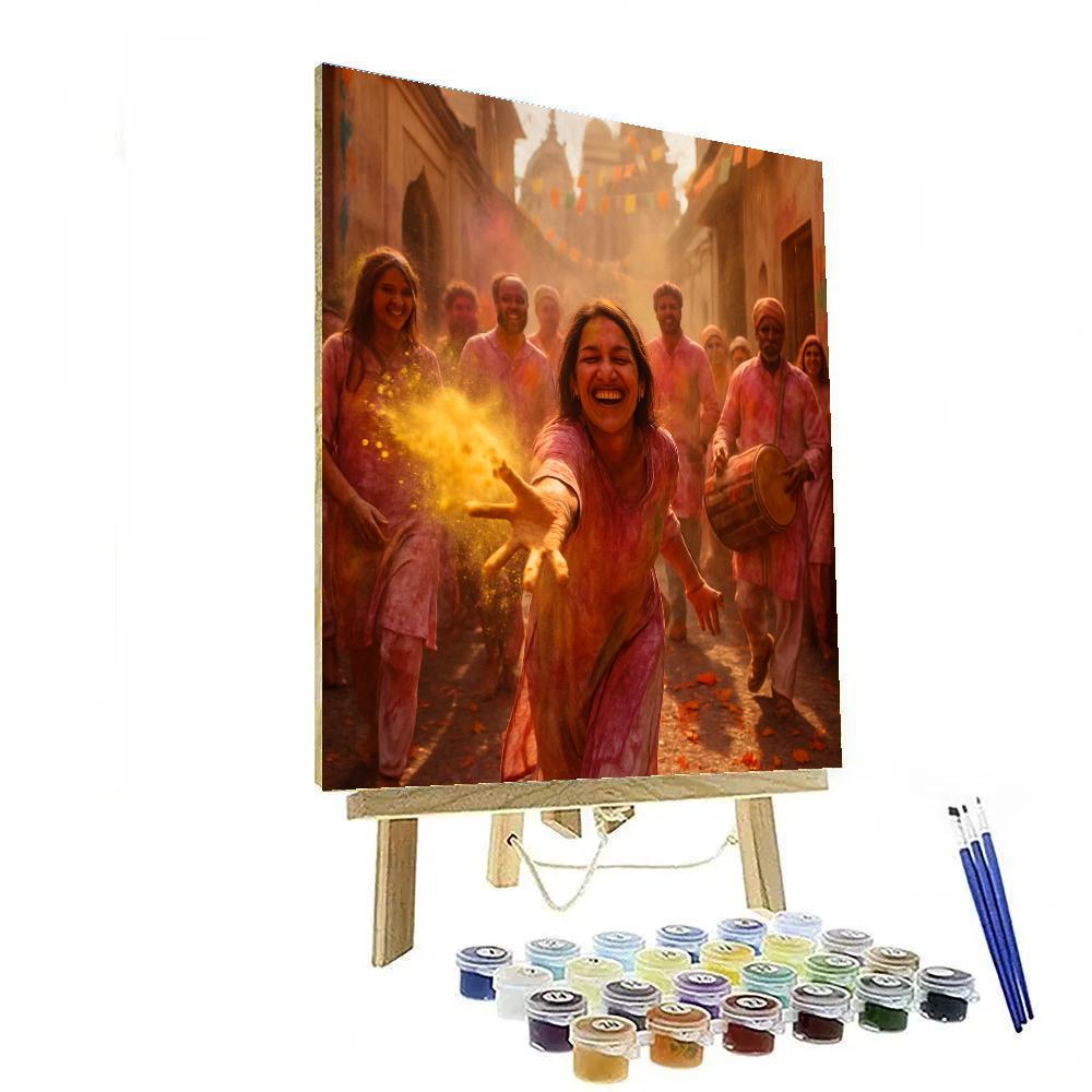 Holi Street Celebration In Vrindavan painting number kit