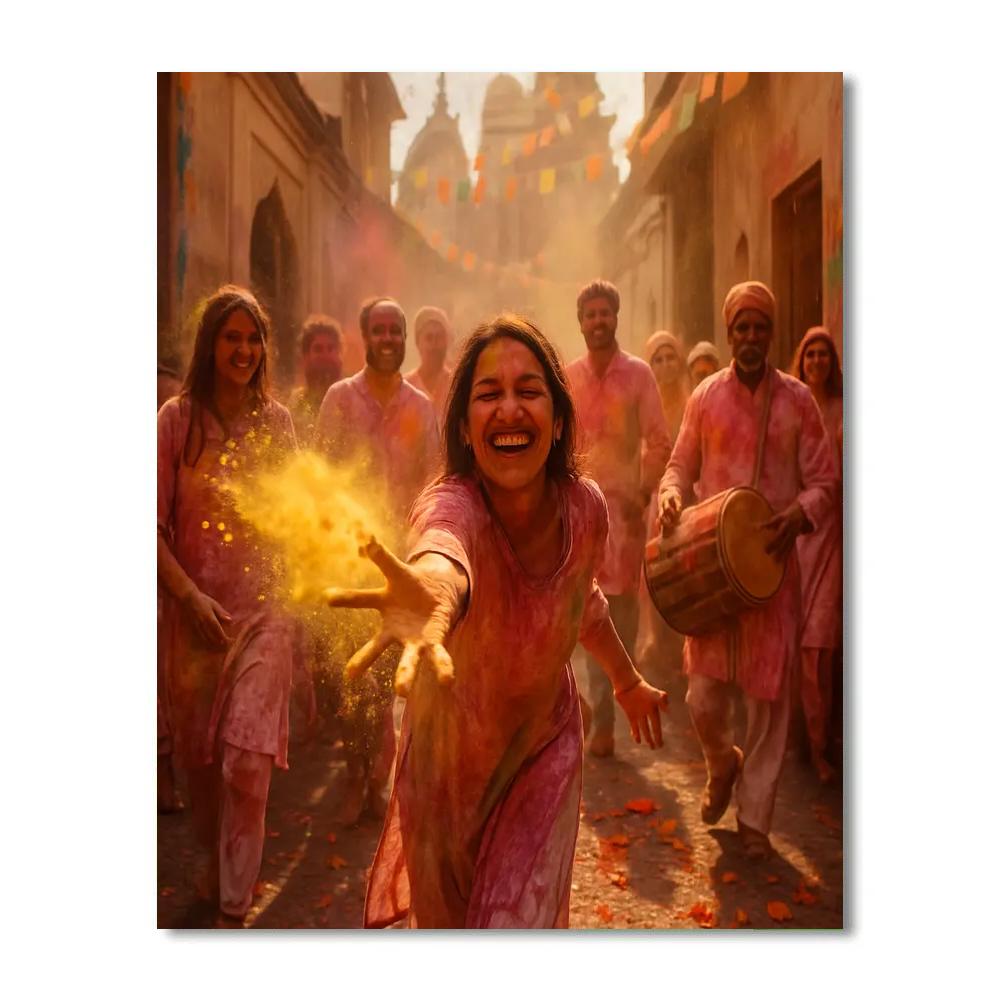 Holi Street Celebration In Vrindavan painting number kit