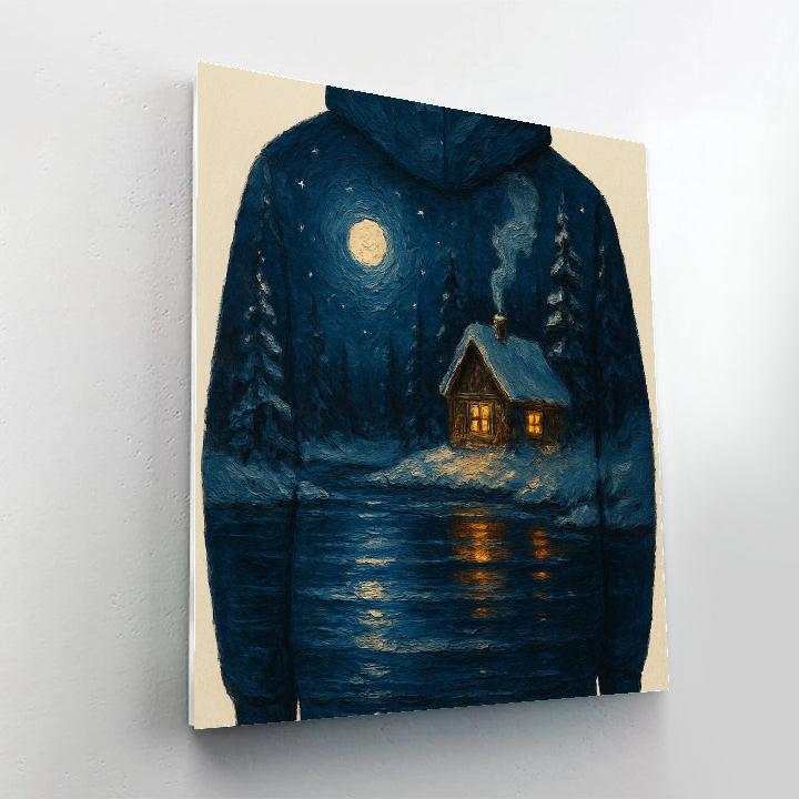 Cabin Glow By Winter Moonlit Lake Painting by numbers kit