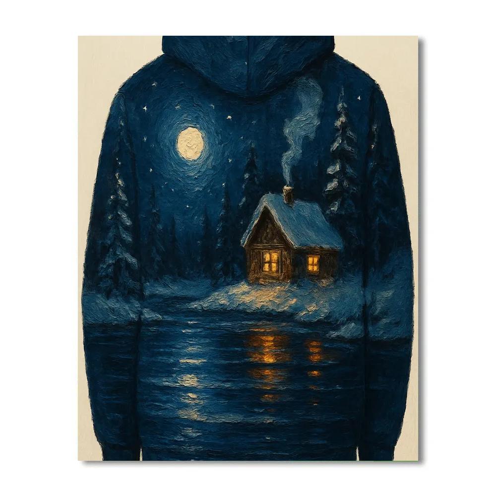 Cabin Glow By Winter Moonlit Lake Painting by numbers kit