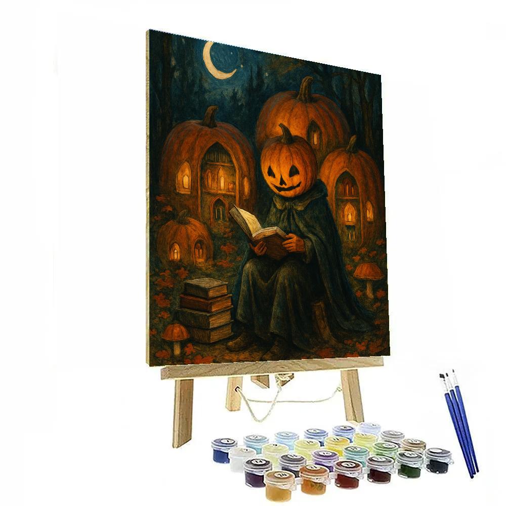 Pumpkin Library Under The Crescent Moon Paint by numbers art