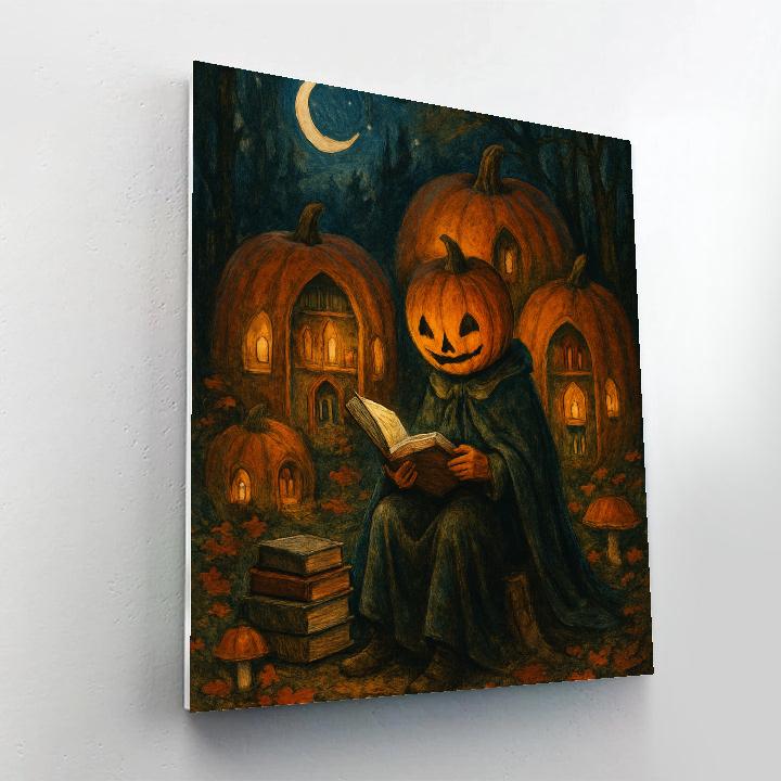 Pumpkin Library Under The Crescent Moon Paint by numbers art